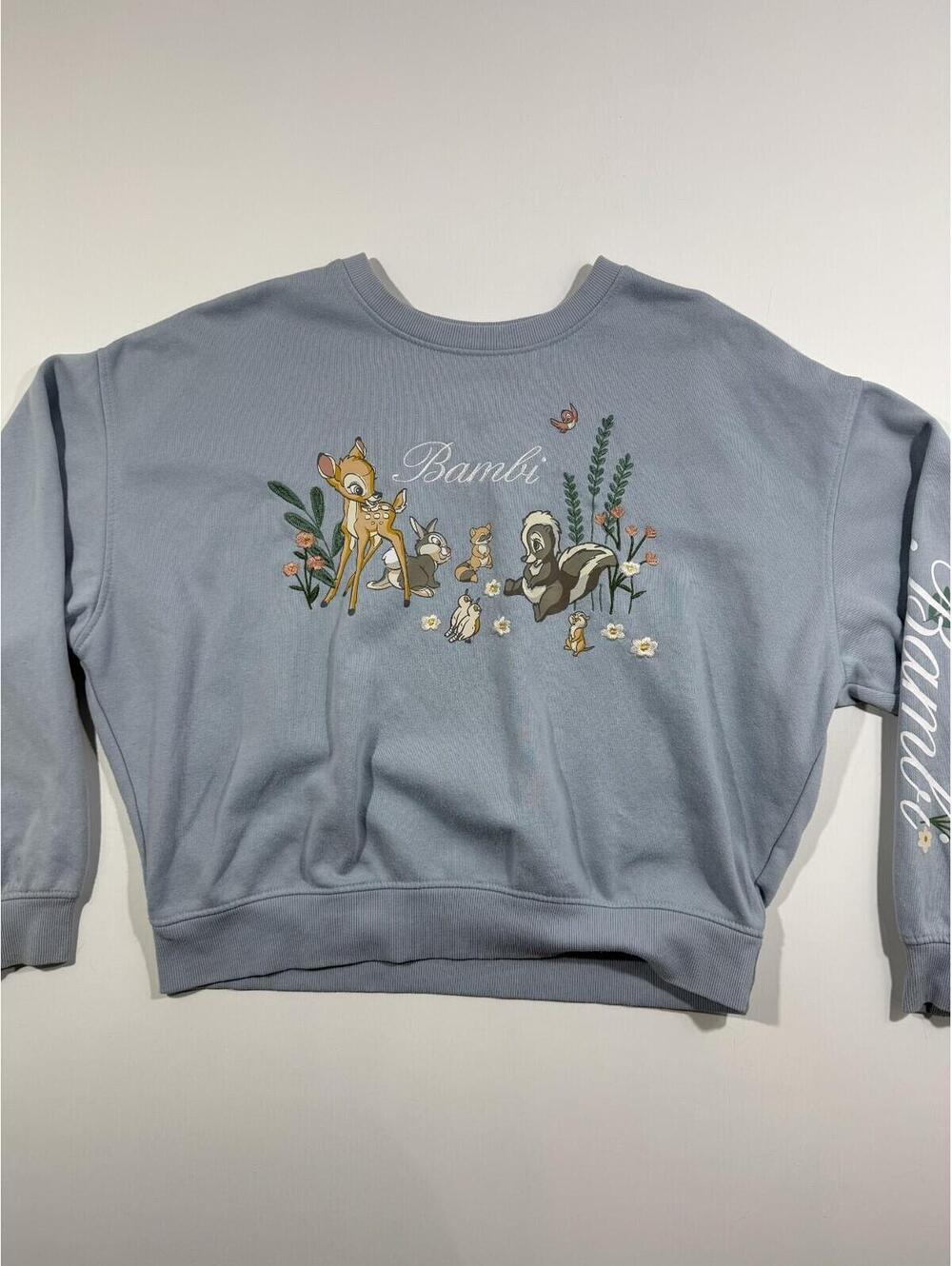 Disney Bambi Sweatshirt Womens Medium Blue Embroidered Crewneck Thumper Flower - Picture 2 of 9
